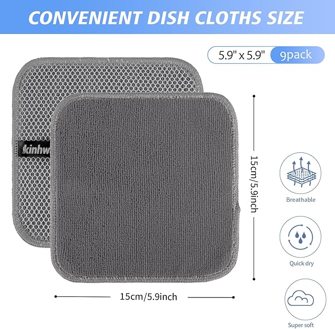 KinHwa Kitchen Washcloths for Dishes Absorbent Microfiber Dish Cloths Quick Dry