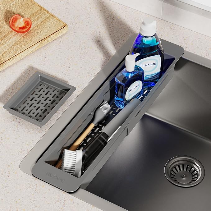 NiHome Extendable Over Sink Kitchen Organizer, Small Telescopic Brush Storage