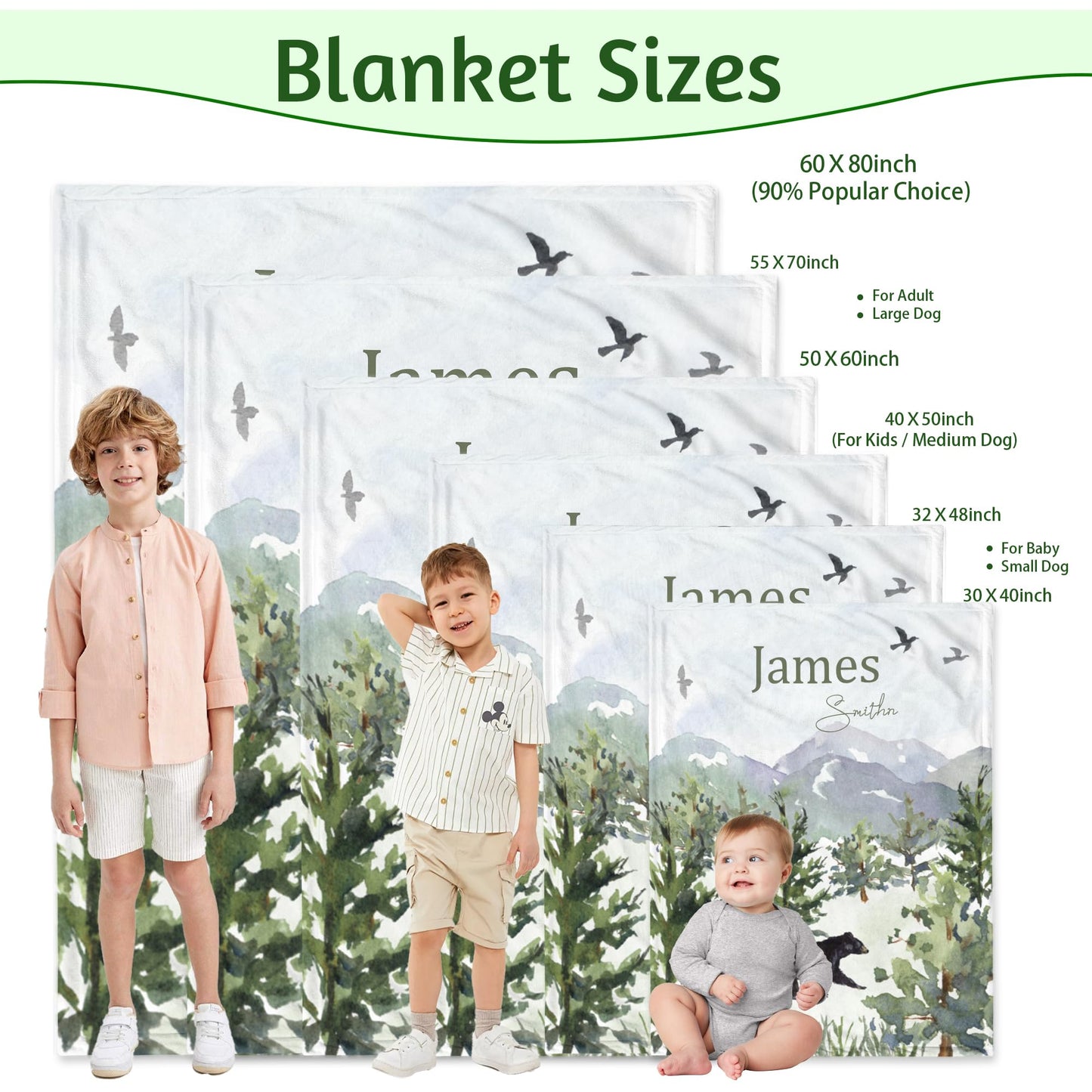 MAIWELL Personalized Baby Blanket for Boys, Custom Baby Boy Gifts Woodland Blanket with Name, Customized Receiving Blankets for Boys Newborn, Babies Kids Shower Christmas Birthday Gifts