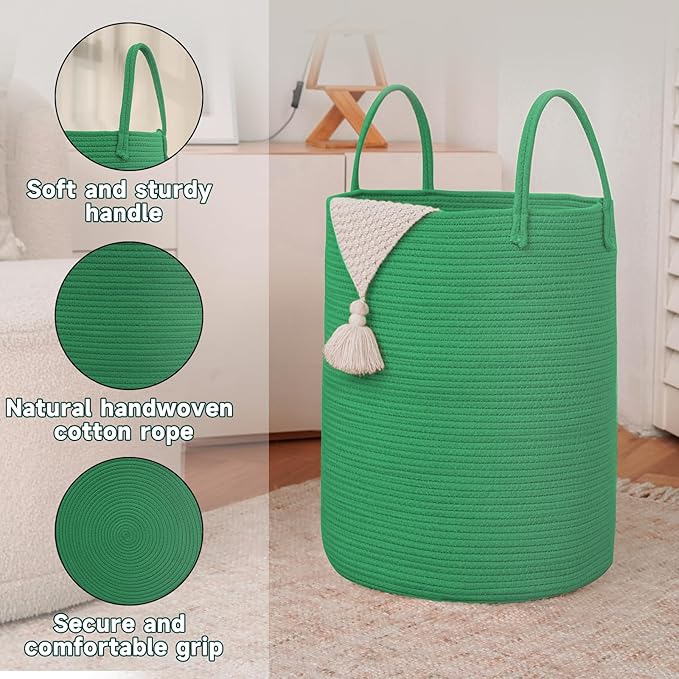 Large Woven Laundry Basket Hamper, 80L Cotton Rope Storage Bin