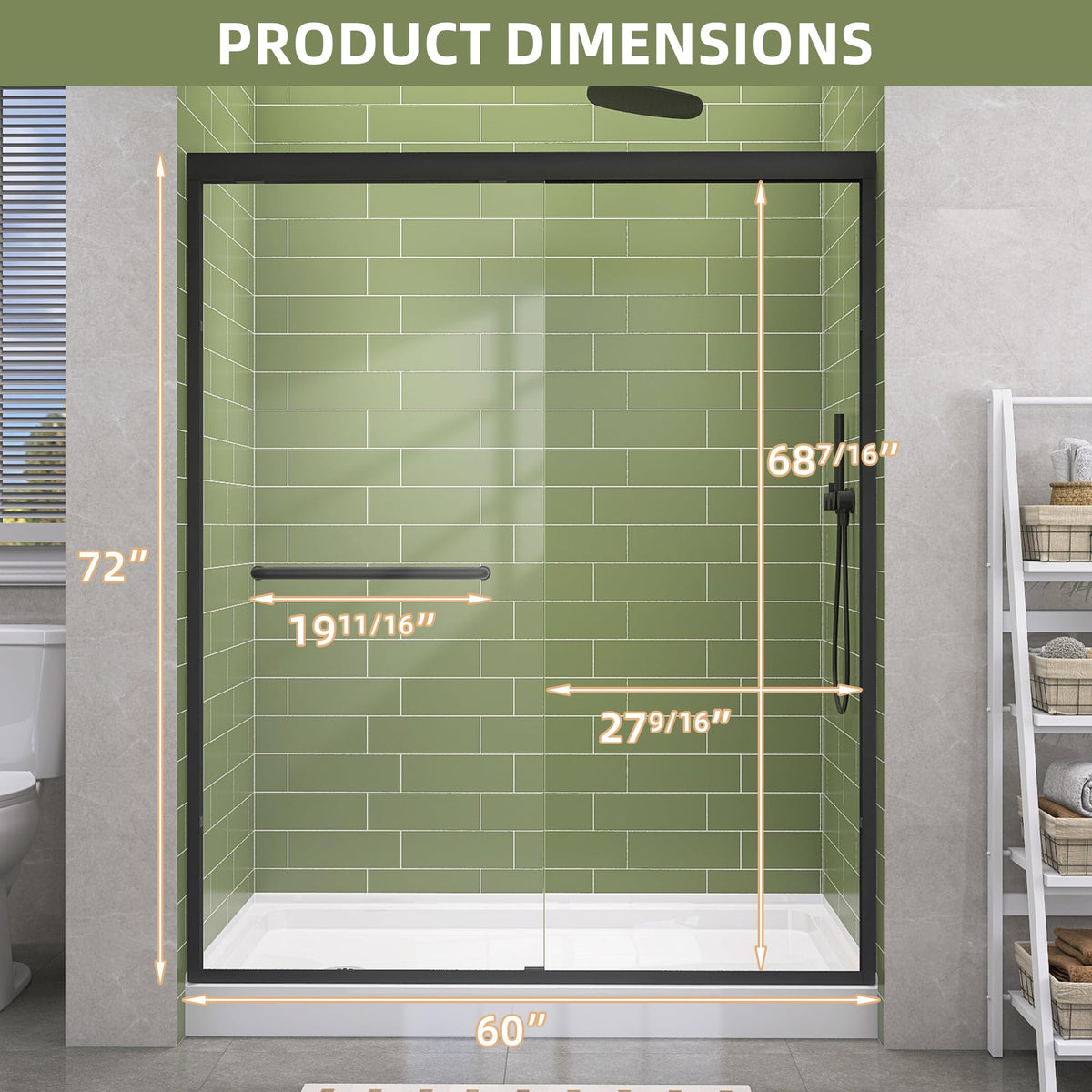 GETPRO Shower Door Double Sliding 57-60 in. W x 72 in. H Semi-Frameless Bypasss Bathroom Glass Shower Sliding Doors,1/4 inch Clear Tempered Glass Door for Walk-in Shower Matte Black