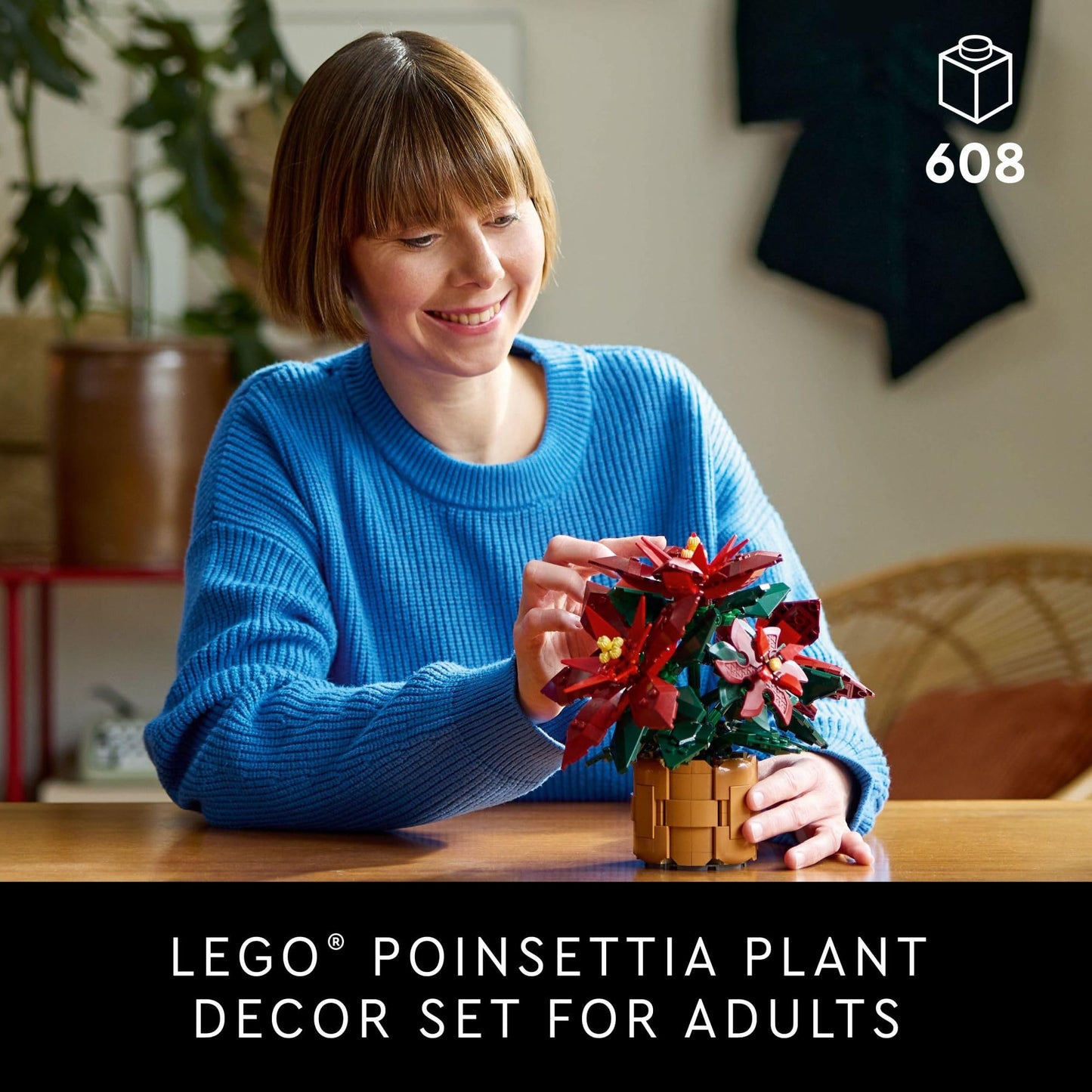 LEGO Icons Poinsettia Building Sets for Adults - Artificial Flowers for Decoration - Christmas Flowers for Table Centerpiece - 10370