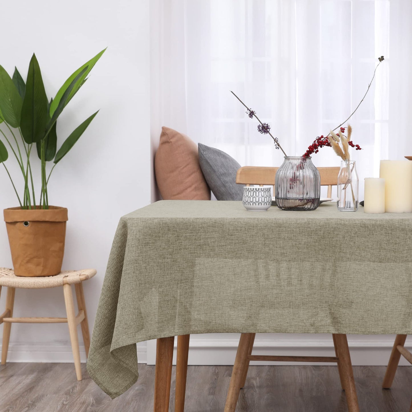 Deconovo Rectangle Tablecloth Faux Linen Water Resistant Table Cloth for Dinning 52x70in(132x178cm) Linen