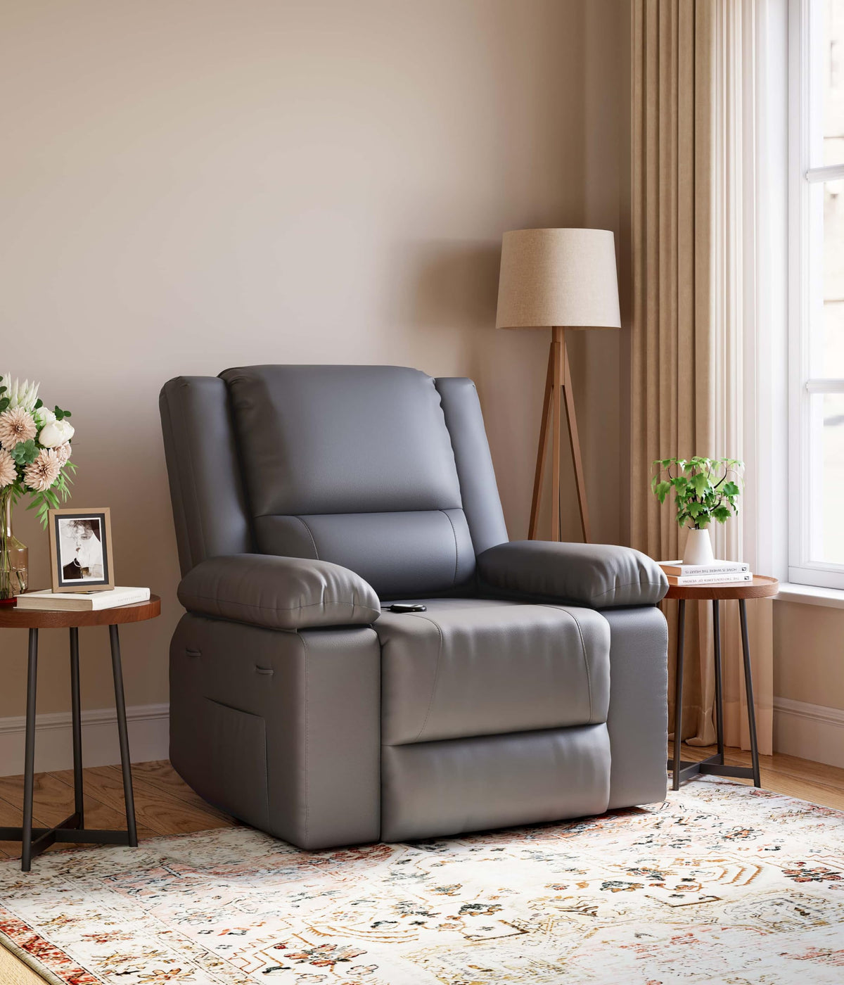GarveeHome Power Lift Recliner Chair - Heat and Massage, PU Leather Electric Lift Recliner for Elderly & Mobility Impaired,Reclining Sofa with Side Pocket for Living Room