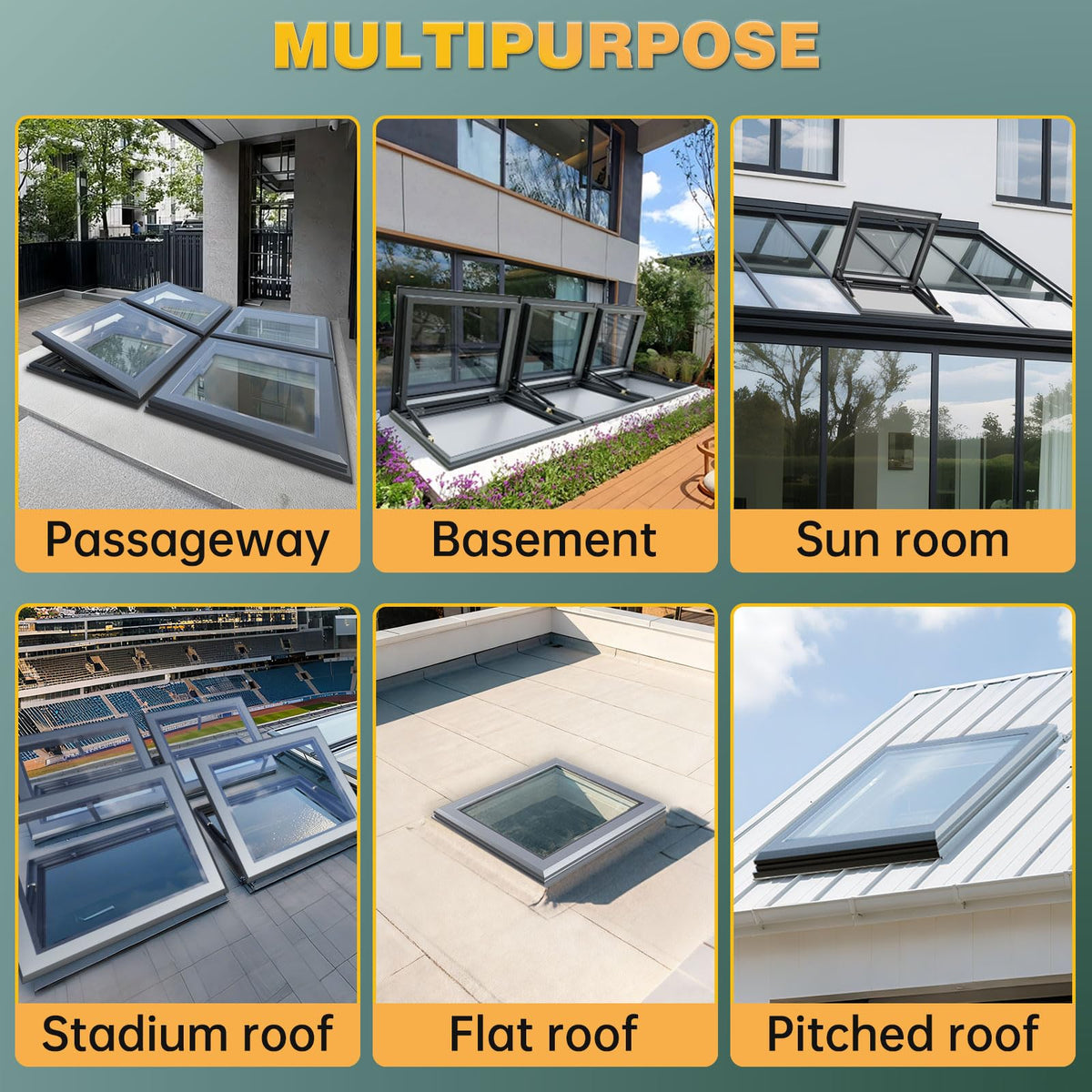 Viuseo Manual Skylight Window, Skylights for House Roof with Double Tempered Glass and Aluminum Alloy Frame, Roof Skylight for Home/Sun Room/Attic/Basement Daylighting