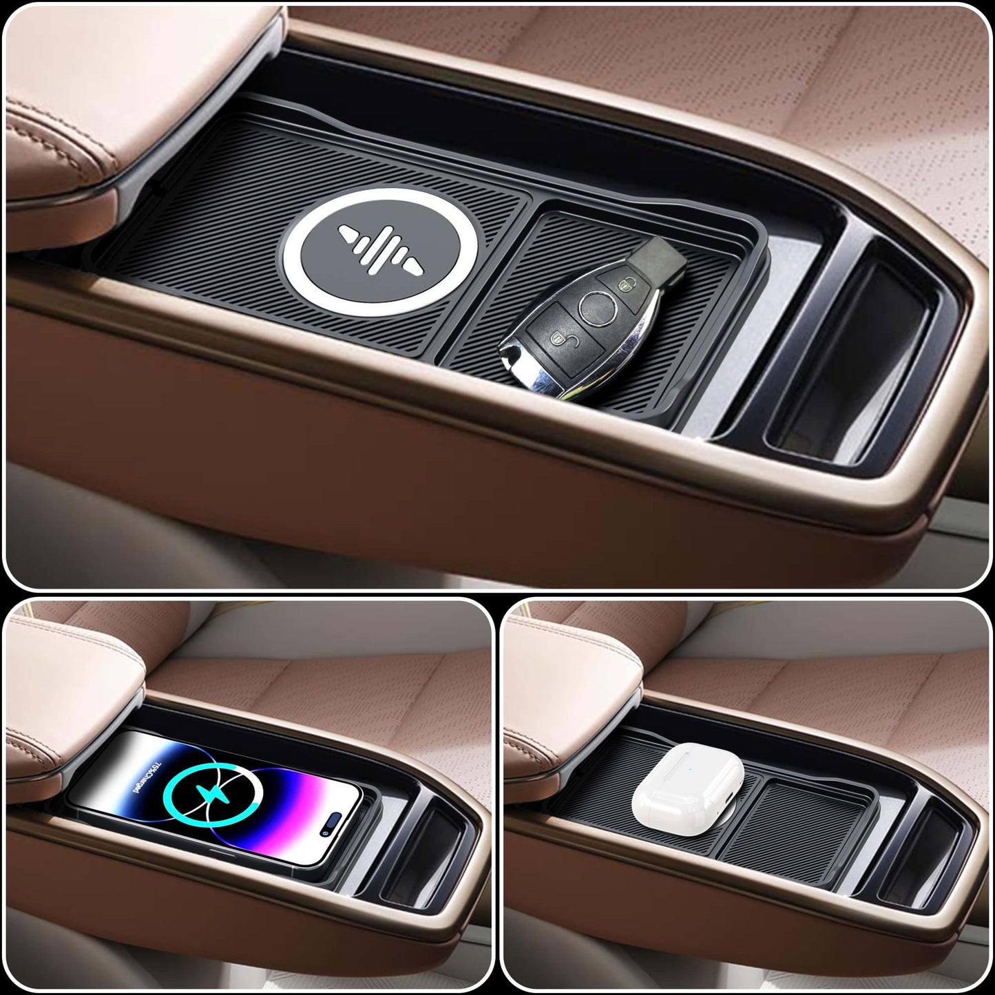 Car Wireless Charger Pad, 15W Fast Non-Slip Wireless Charging Pad for Car with 20W Car Adapter, Compatible with iPhone 17 16 15 14 13 12 Pro Max AirPods,100CM Cable