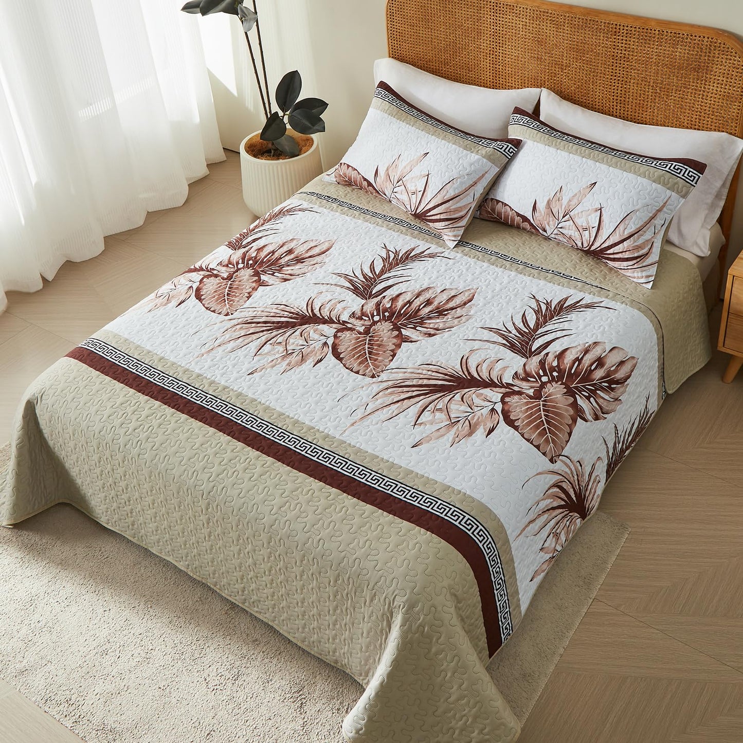 OARAGE Quilt Bedding Set, Beige King/Cal King Comforter Set, Bedding Comforter Sets, Soft Lightweight Bedspread, Ultrasonic Microfiber Bed Coverlet for All Season (1 Quilt,2 Sham)