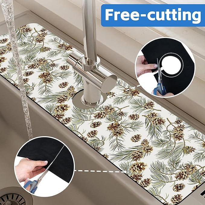 Abstract Pine Cones Sink Faucet Absorbing Mat Splash Guard Behind Faucet Sink