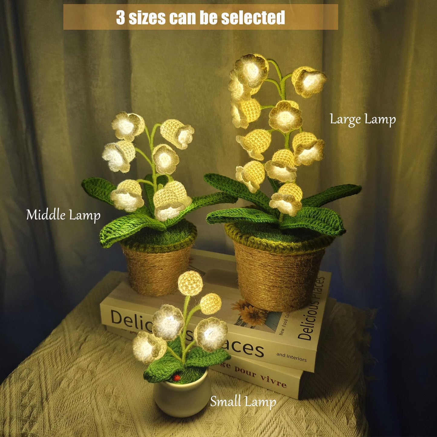 Forvermand Lily of The Valley Lamp, Crochet Artificial Flower with 10 Little Night Lights, Cute Gifts for Women Wife Girlfriend Birthday Christmas Valentine Mother's Day -Large