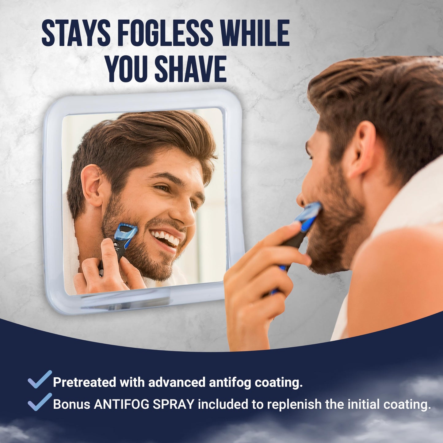MIRRORVANA Fogless Shower & Shaving Mirror with Upgraded Suction Mount for Bathroom, Anti Fog & Mist Free Shatterproof Surface and 360° Swivel, 16cm x 16cm (1X Magnification)