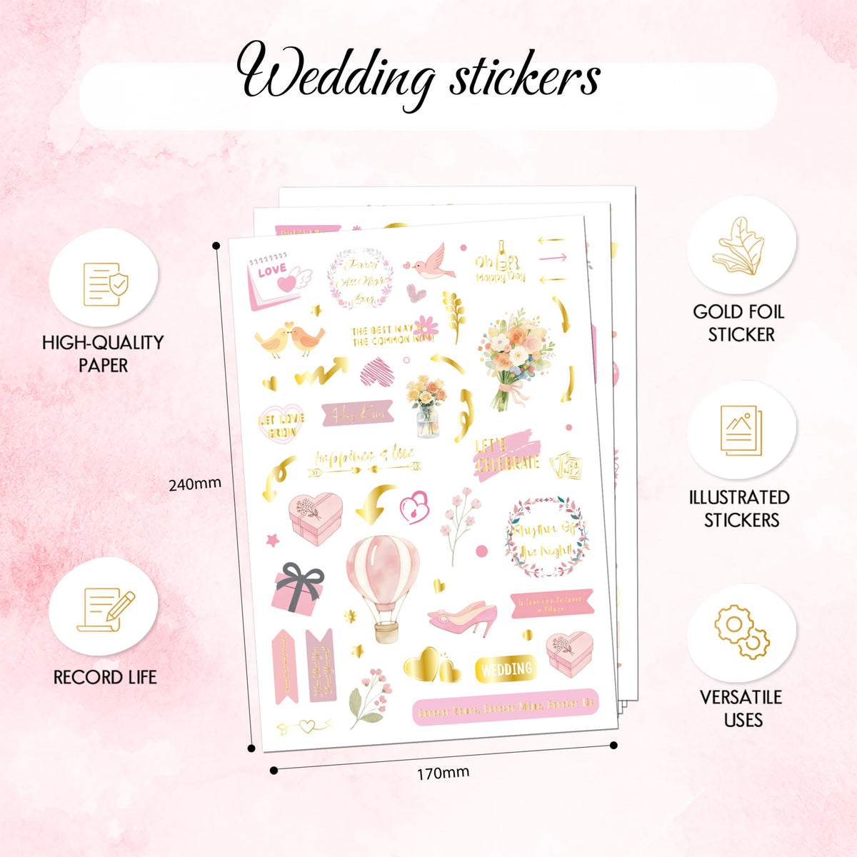 BIROYAL 12 Sheets XL Wedding Stickers for Scrapbooking | Wedding Scrapbook Stickers 6.7" x 9.5" | 450+ Bride Sticker | Bridal Shower Sticker for Engagement, Anniversary, Marriage, Decorations
