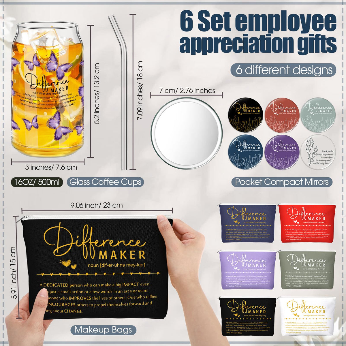 Skylety 18 Pcs Difference Maker Thank You Gifts for Women Administrative Professional Day Bulk Appreciation Gifts for Employee Volunteer Office Staff Coworker Teacher Coach Nurse Work Team(Stylish)