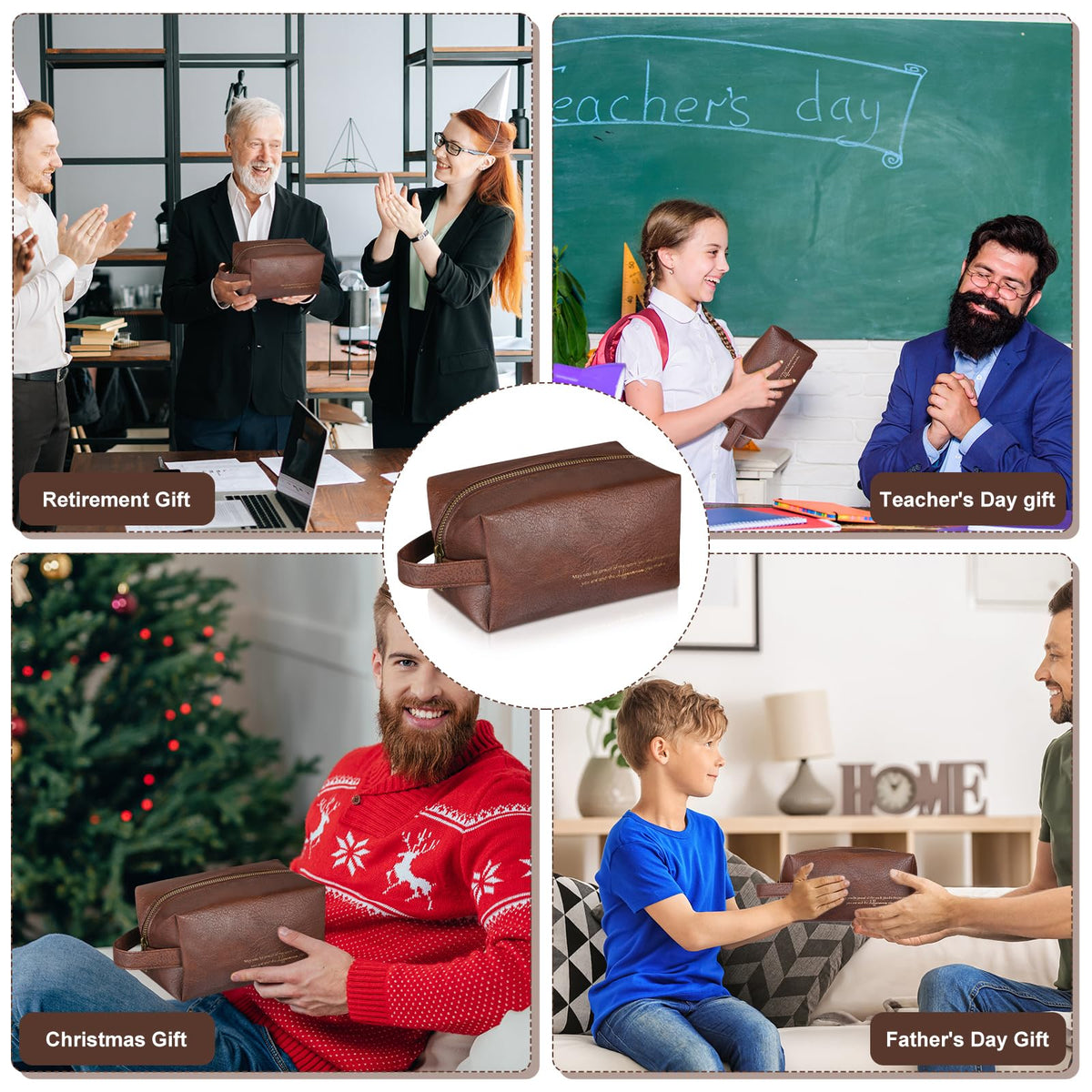 Clysee 12 Pcs Groomsmen Gifts Bag for Men PU Leather Toiletry Travel May You Be Proud of the Work Sign Large Capacity Makeup Bag with Zipper Employee Appreciation Gift Shaving for Coworker Dad