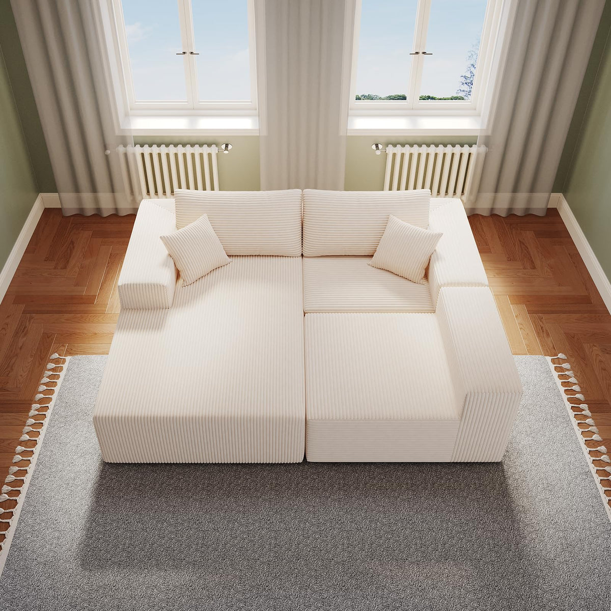 WHGBJA 108" Modular Sectional Sofa — Oversized Cloud Couch with L-Shape Chaise, Upholstered 3-Seat Modular Sectional for Living Room (Beige)
