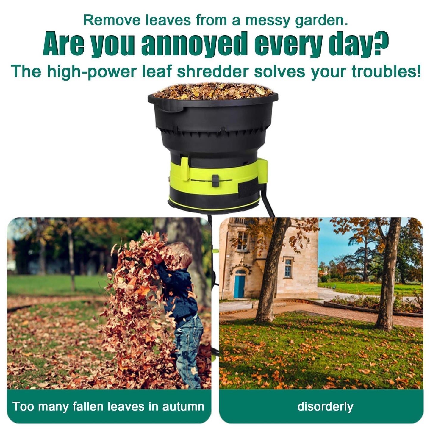 AGFKXO Electric Leaf Mulcher Cordless, Leaf Shredder 8000 RPM, 17:1 Leaf Shredder Rate, Adjustable Leaf Shredder Size Leaves Collector,no Power Cord