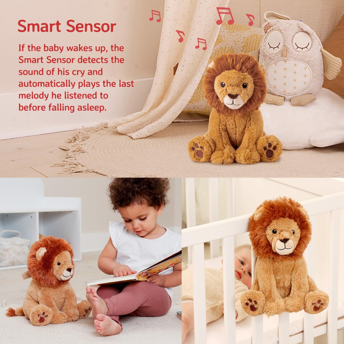 Cloud b Louis Lion - Award-Winning Plush Soothing White Noise Machine Baby Sleep Aid | Soft, Cuddly Comfort | Smart Sensor & Auto Shut-Off