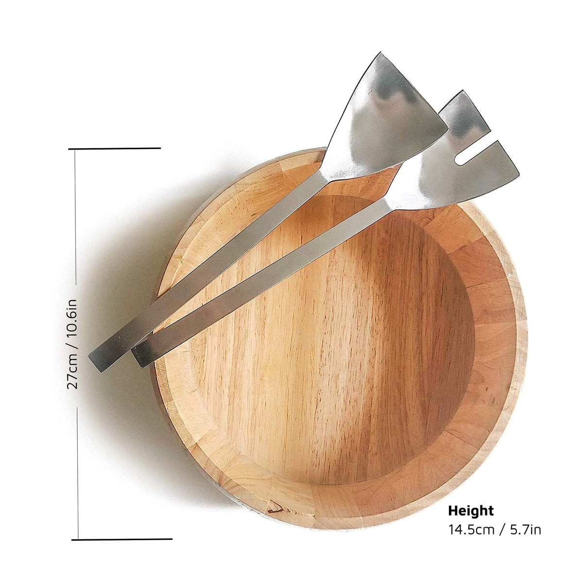 Jean-Patrique Large Wooden Salad Bowl & Serving Utensils - 10 inch Bowl, Spoon & Fork for Pasta, Cereal, Salad or Fruit