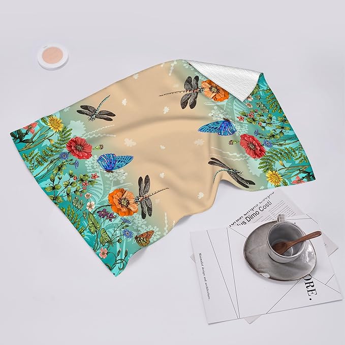 Dragonfly Floral Kitchen Towel Decorative Set of 2 Soft Absorbent Hand Towels