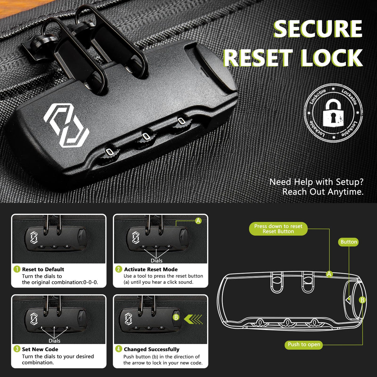 OZCHIN Smell Proof Bag with Combination Lock Tobacco Pipe Pouch Bag File Organizer Case Container Medicine Lock Box Odorless Storage Bag Great Gift for Friend (Black, L)