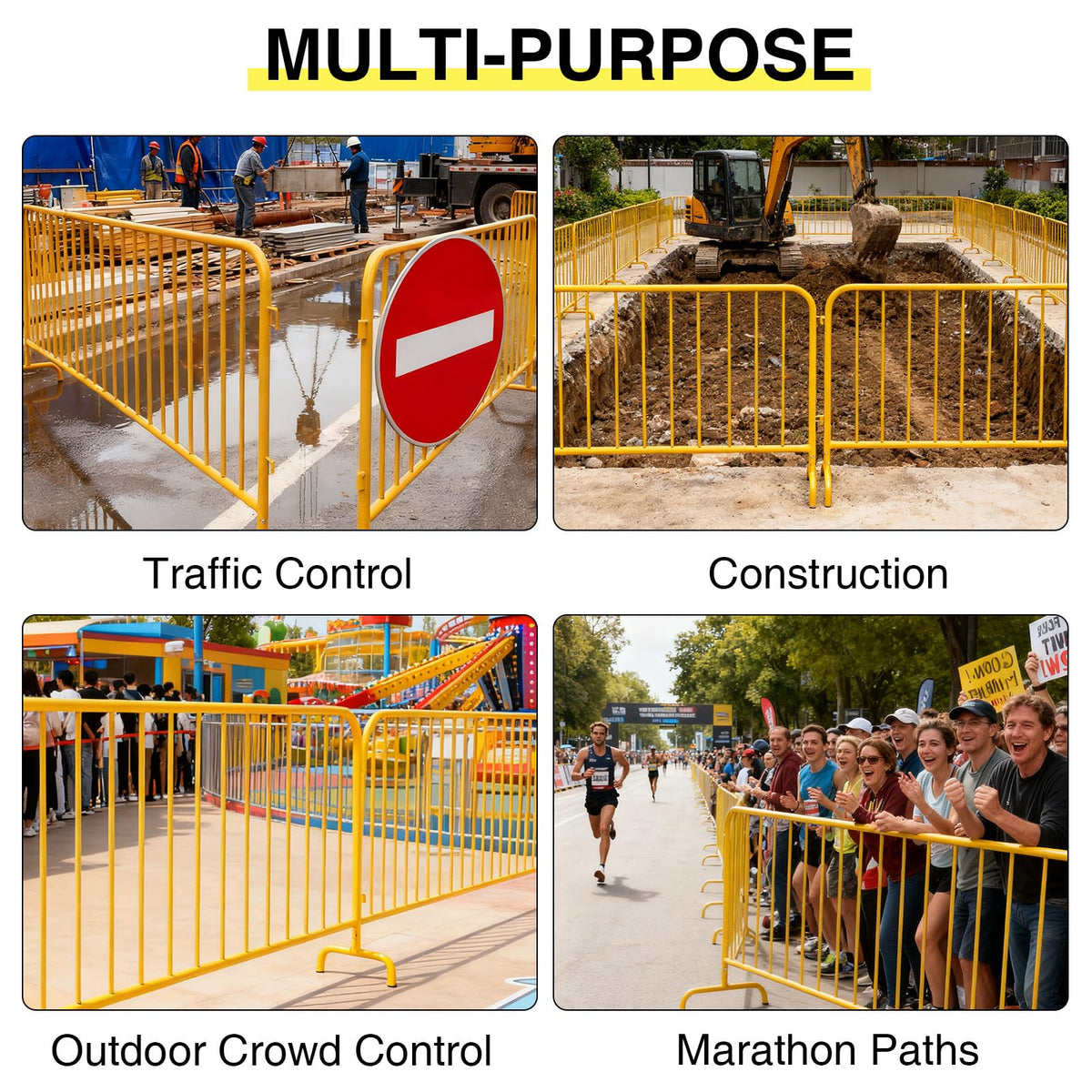 6.5FT Heavy Duty Galvanized Steel Interlinked Safety Barricade – Removable Feet, Portable, Weather Resistant Barrier for Crowd Control, Events, Construction, Facility Security