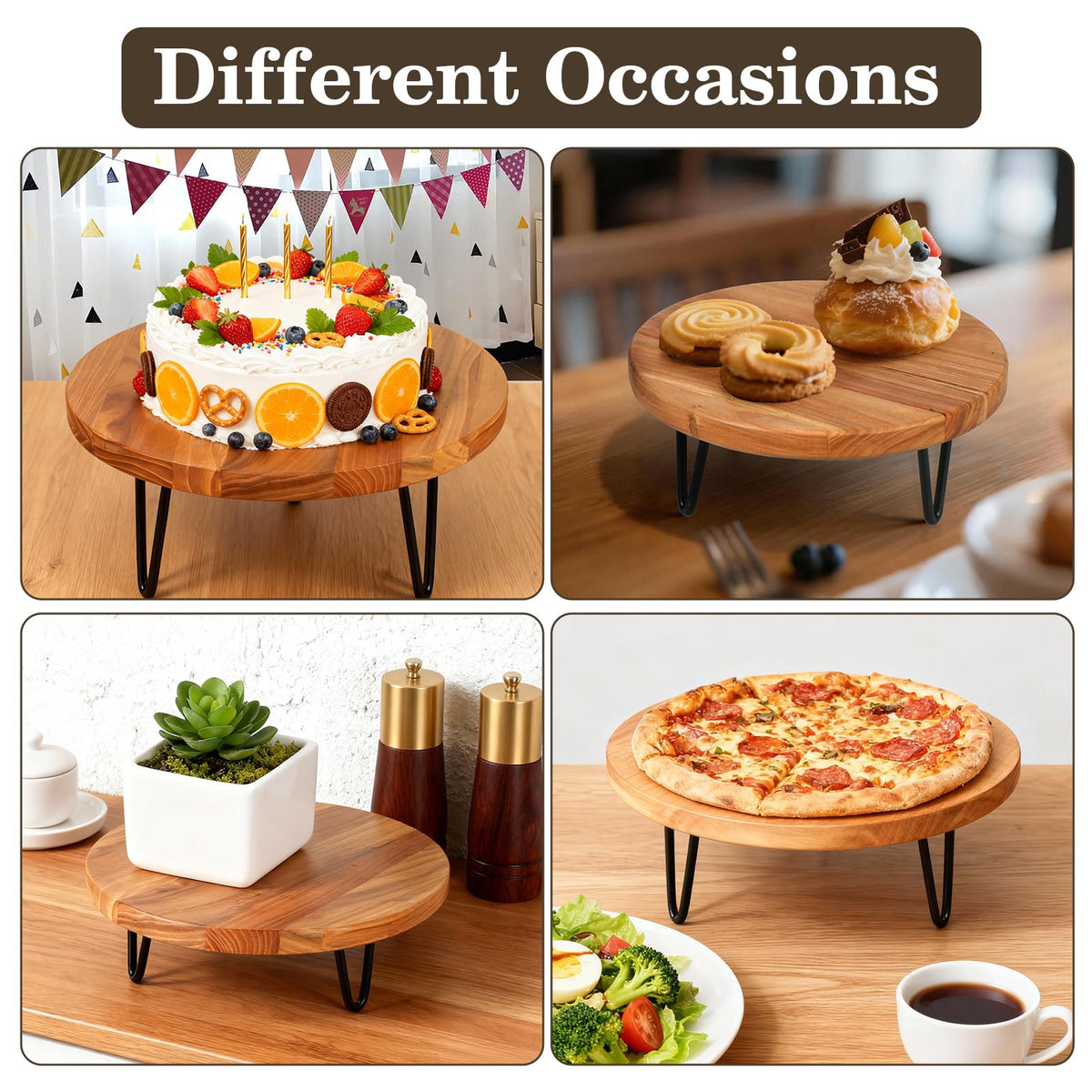 jubilander 3 Pcs Buffet Risers, Wood Round Food Riser Dessert Table Display Stand Set for Party Wood Cupcake Stands Nesting Table for Home Decor (Natural)