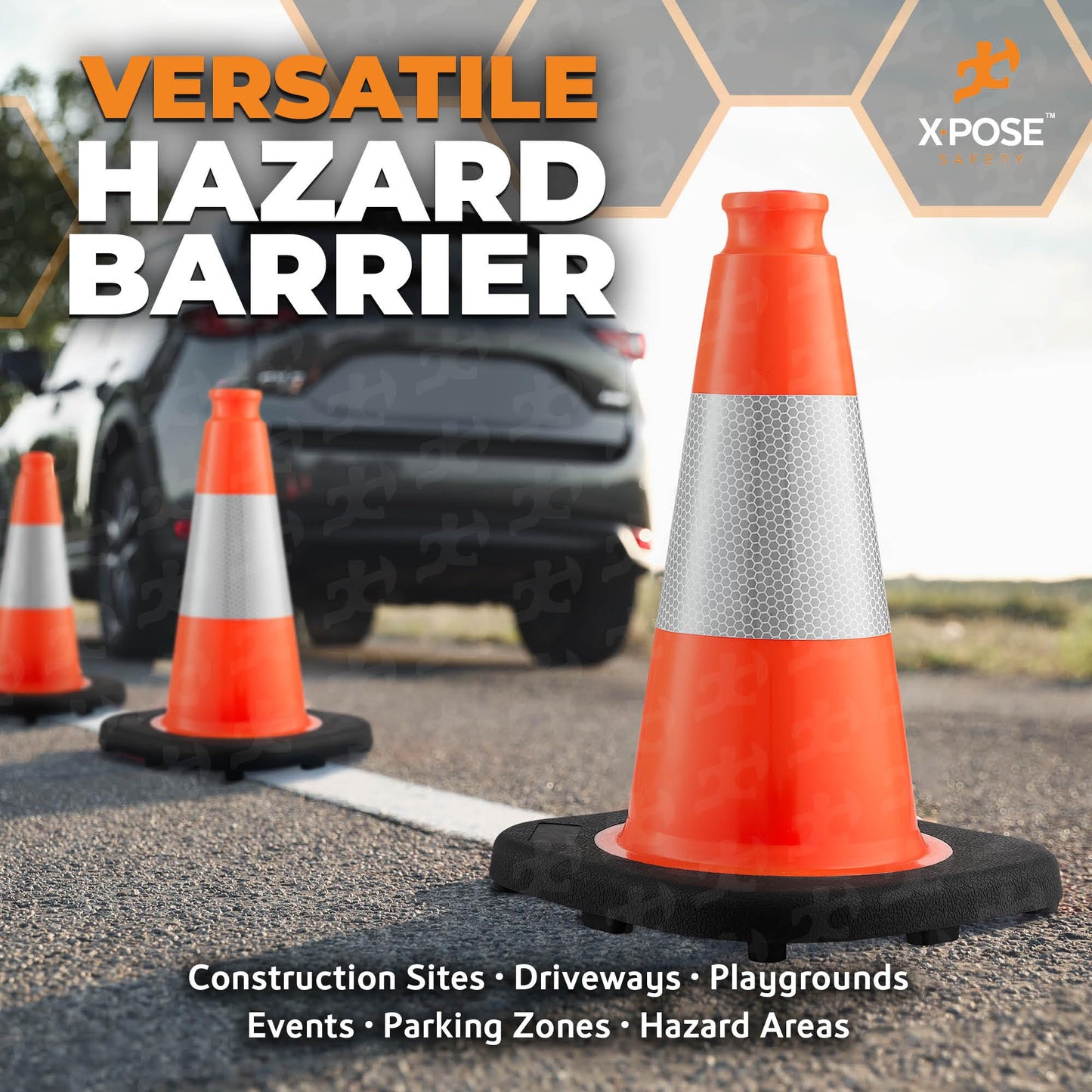 Xpose Safety 12 Inch Orange Traffic Cones with 4" Collar - 12 Pack Multipurpose PVC Plastic Safety Cone for Parking, Soccer, Caution, Kids and Construction - DOT Approved