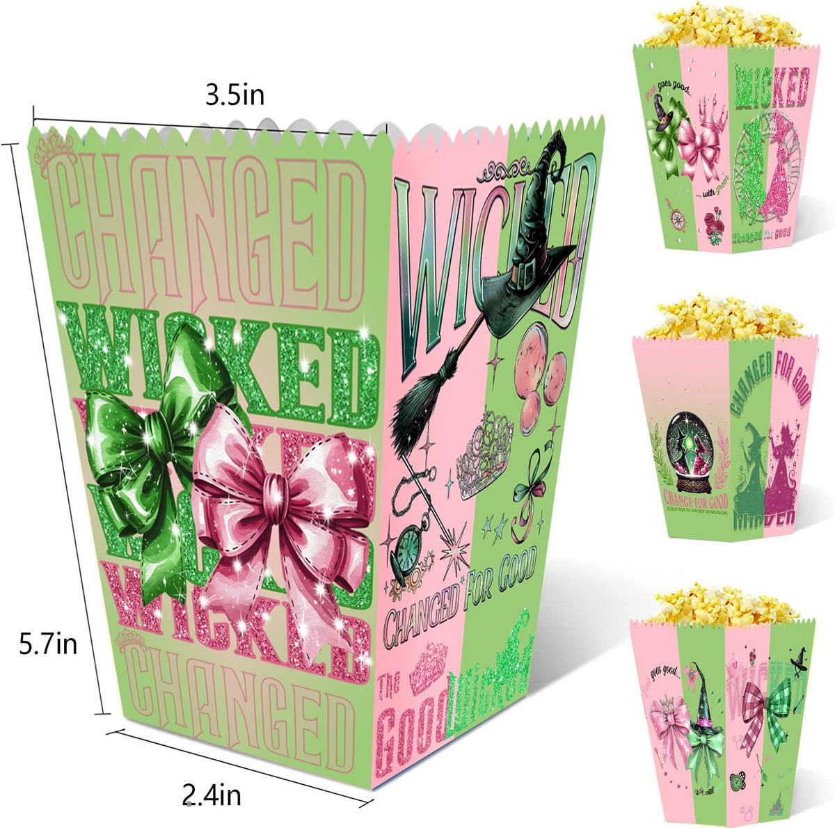 24pcs Witch theme Party Popcorn Boxes ,Green and Pink Popcorn Treat Boxes Dessert Cookie for Birthday Party Decorations