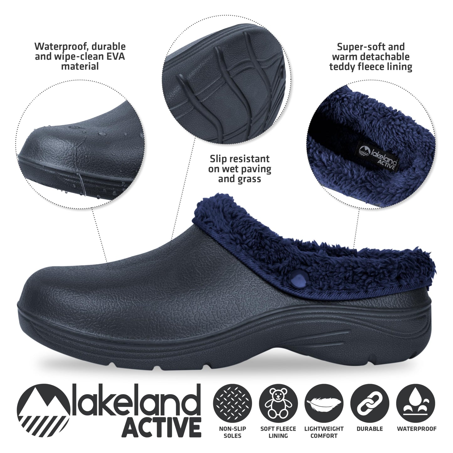 Lakeland Active Lorton Men's Fleece Lined Garden Clogs - Oxford Blue - 9 UK