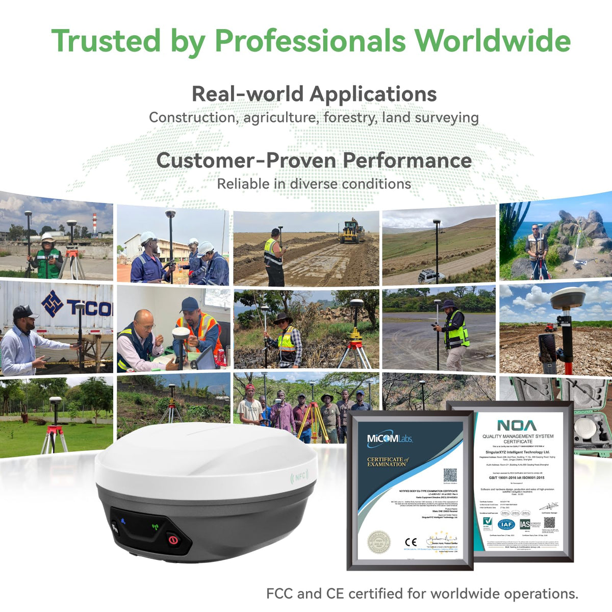 E1 Lite GNSS RTK Surveying Equipment, RTK GNSS GPS with IMU Rover & Base, GPS RTK Handheld Collector with Software, 1cm Accuracy, 1408 Channels, 60° Tilt Survey, 10-15km UHF Range