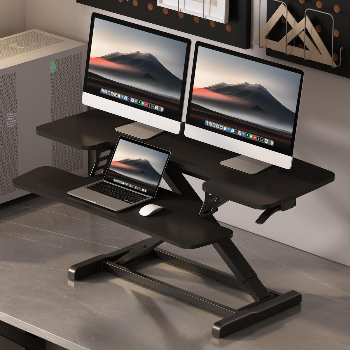 FLEXISPOT Standing Desk Converter 42" Extra Large Desk Riser, Spacious Desktop Riser Sit Stand Computer Workstation with Wide Keyboard Tray, Ergonomic Height Adjustable Stand Up Desk Converter, Black