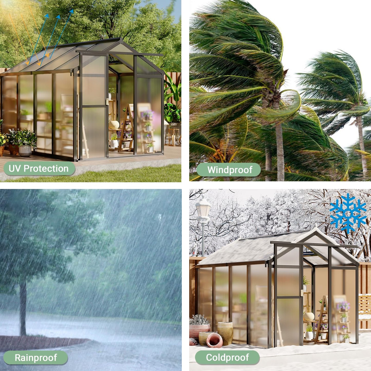 Greenhouse, 6x10 Ft Outdoor Greenhouses, Accessible Green House with Roof Vents and Sliding Doors, Aluminum Frame Polycarbonate Greenhouses, Large Greenhouse for Outdoor Gardens and Backyards, Silver