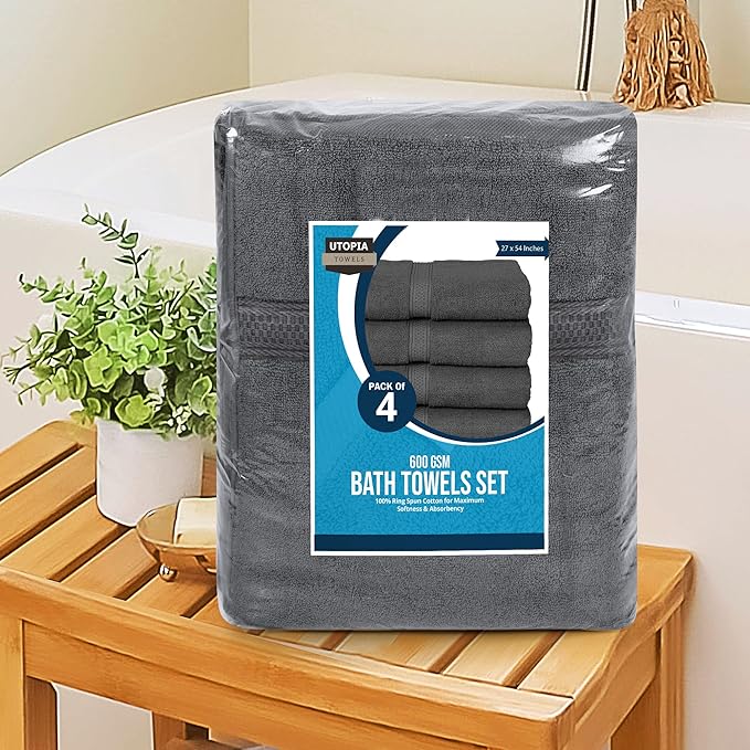 Utopia Towels 4 Pack Premium Bath Towels Set, 27 by 54 Inches, 100% Ring Spun