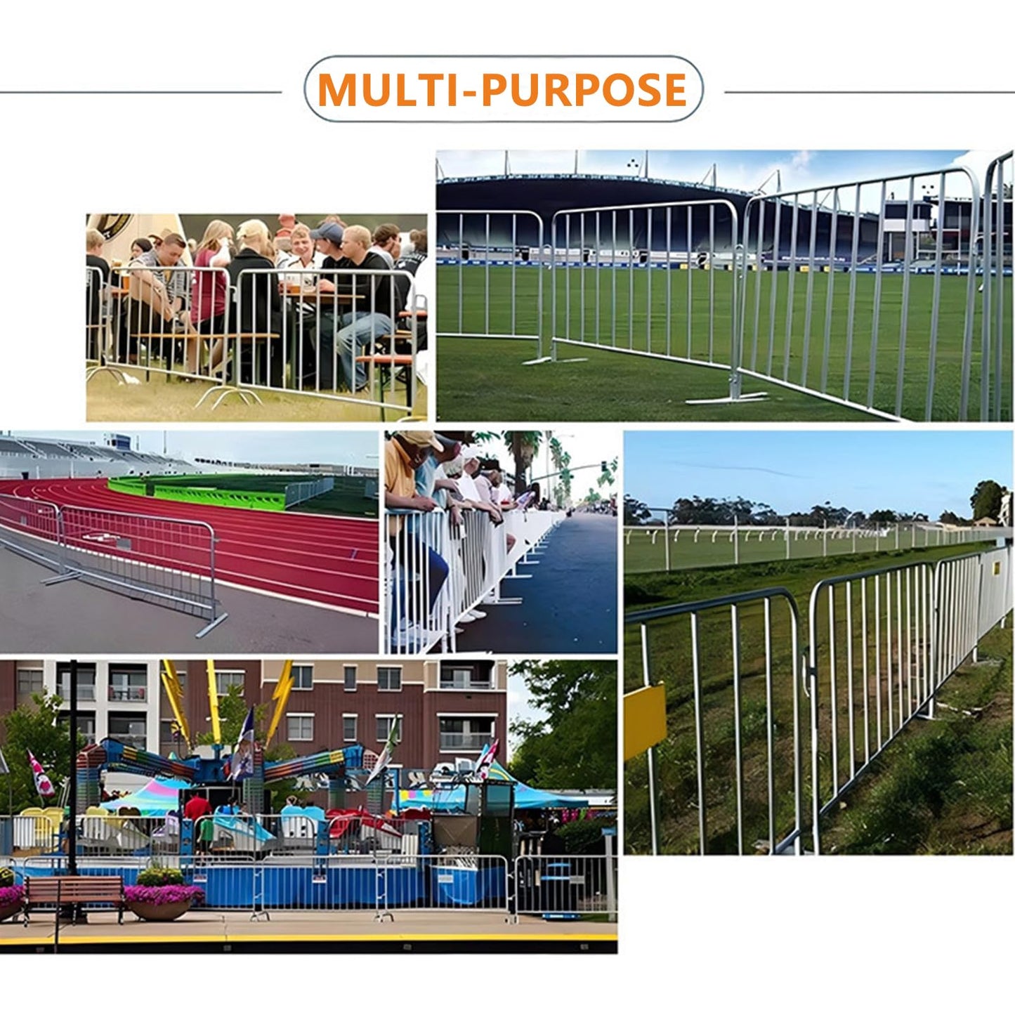 ZUVELLO 2 Pack 8.5 Ft Steel Crowd Control Heavy Duty Interlocking Steel Safety Barriers Barricade Fence Frame Guard for Events Road Traffic Control, Black