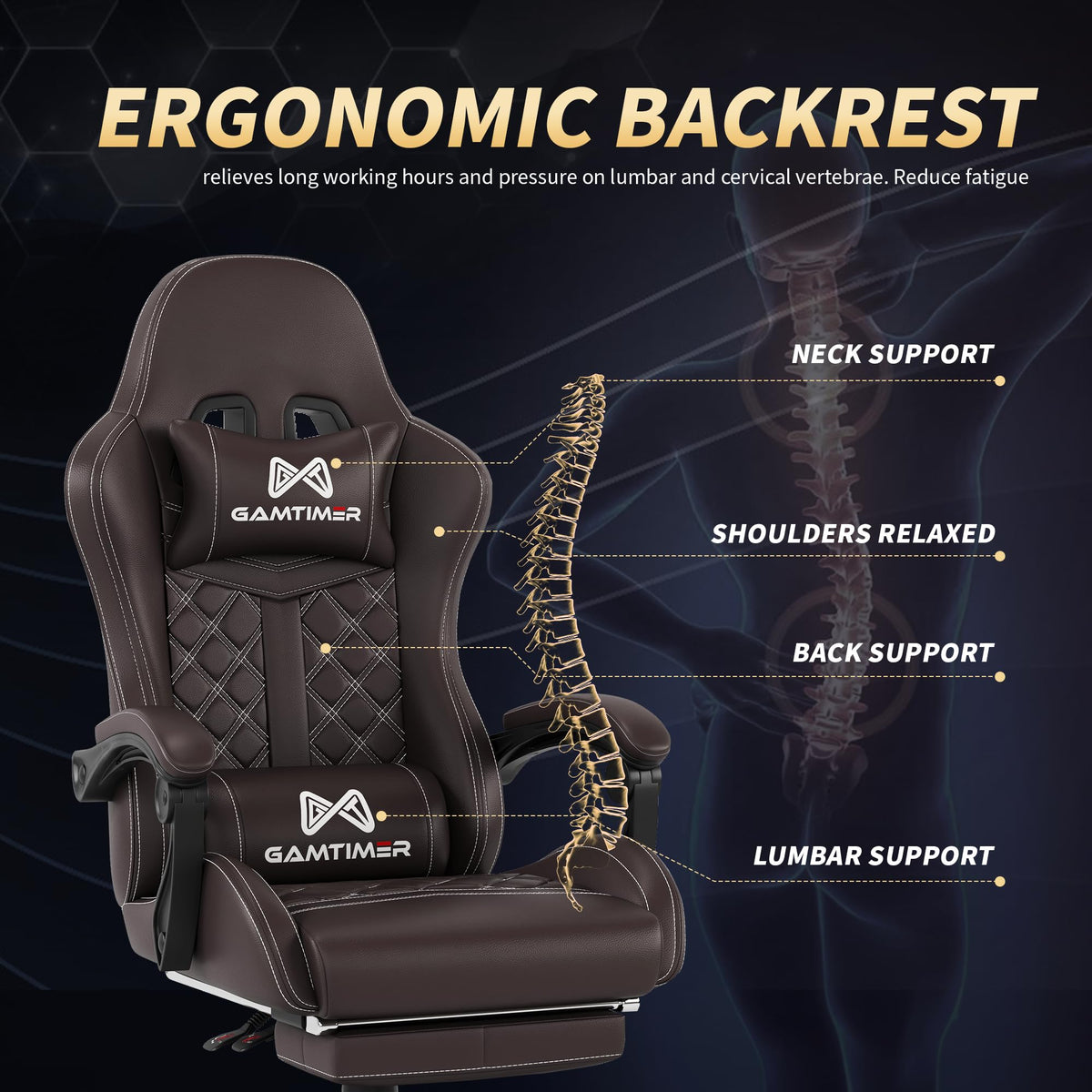 Gaming Chair, 400 lbs Adult Chair, High Back Computer Chair with Footrest and Linked Armrests, Office Video Game Chair with Lumbar Support (Brown)