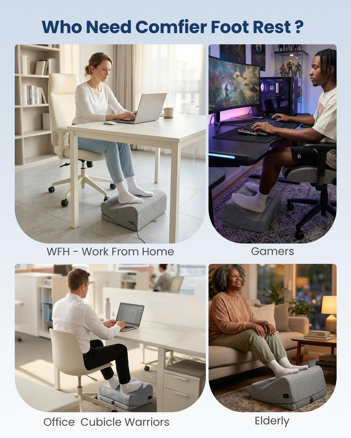 Comfier Under Desk Foot Rest at Work with Graphene Fast Heat Cloth,Ergonomic Heated Foot Stand with 2 Heights & 3 Heat & 3 Vibration,Heel Support for Back,Leg Pain Relief,Office Home,Gift Men,Women