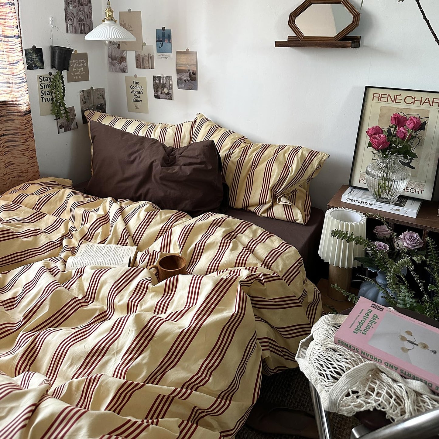 mixinni King Size Striped Pillowcases Set - 2 Pack 100% Cotton Rust & Beige Striped Pillow Covers with Envelope Closure | Classic Vintage Modern Bedding | Fits King (Pillows Not Included)