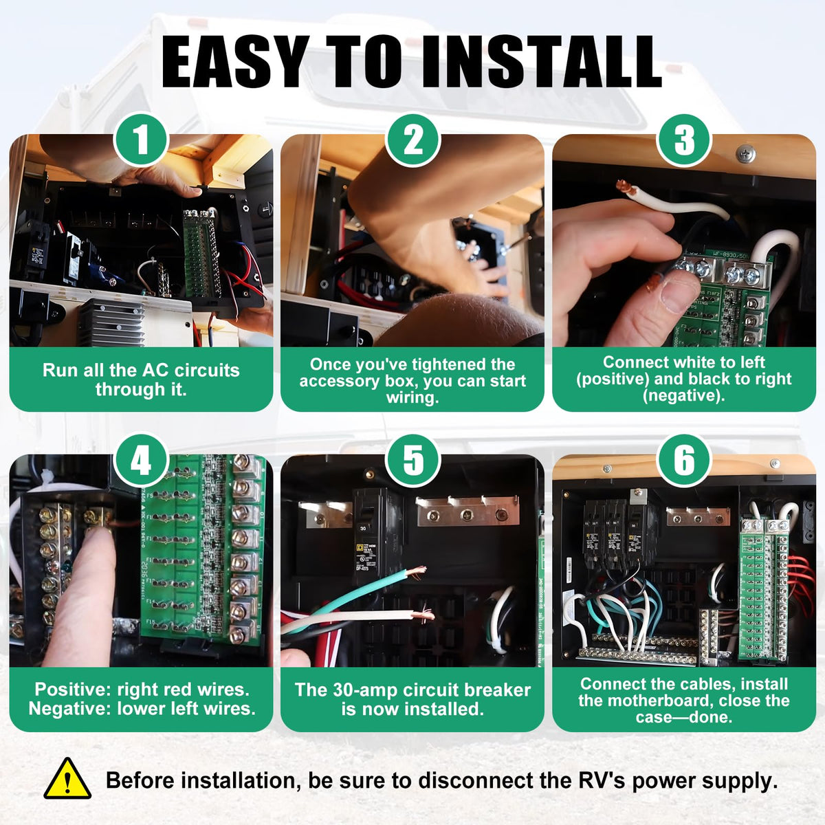 WF-8930 RV Generator and Component,30/50 Amp AC RV Power Distribution Center with 15 DC Circuits Black RV Power Center