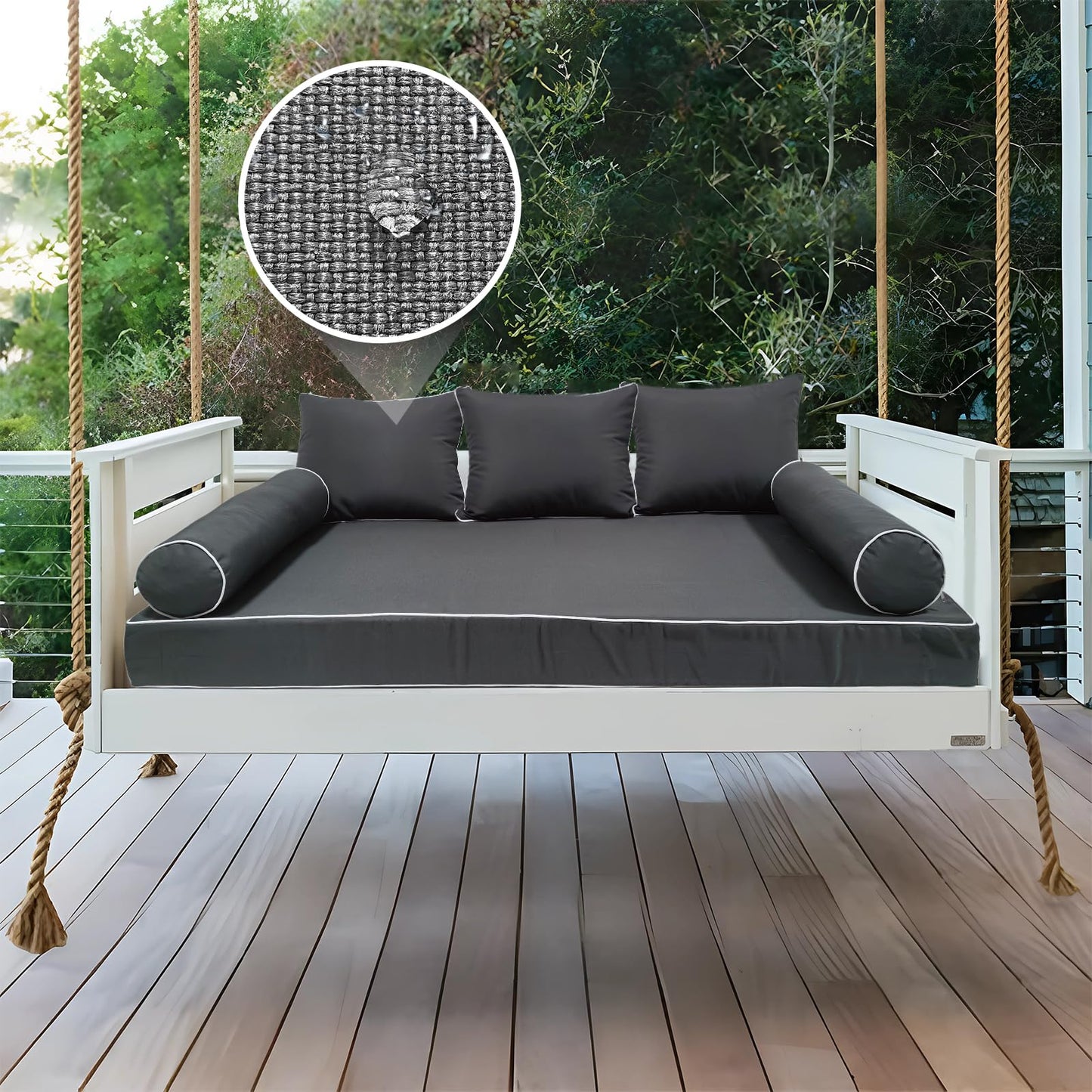 ZOALXZNT Twin Size Porch Swing Bed Cushion Cover,Waterproof Outdoor Twin Mattress Cover for Daybed,Outdoor Daybed Cushion Bolster Pillow Fitted Sheet Covers,Only Covers (Dark Gray, 75 * 39 * 6in)