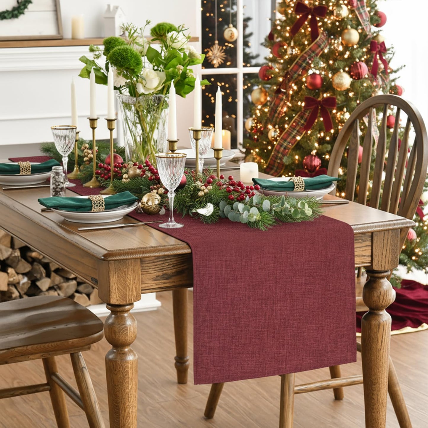 Artoid Mode Dark Red Table Runner, Seasonal Christmas Valentine's Washable Kitchen Dining Table Decoration for Home Party Decor 13x72 Inch