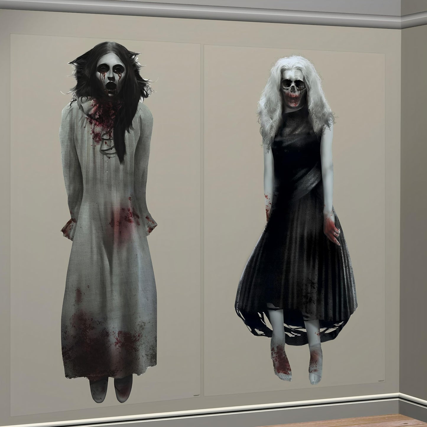 Haunting Ghost Girls Plastic Scene Setters Add-Ons - 65" x 33.5" (Pack of 2) - Spooky Decorations for Eye-Catching Halloween Celebrations