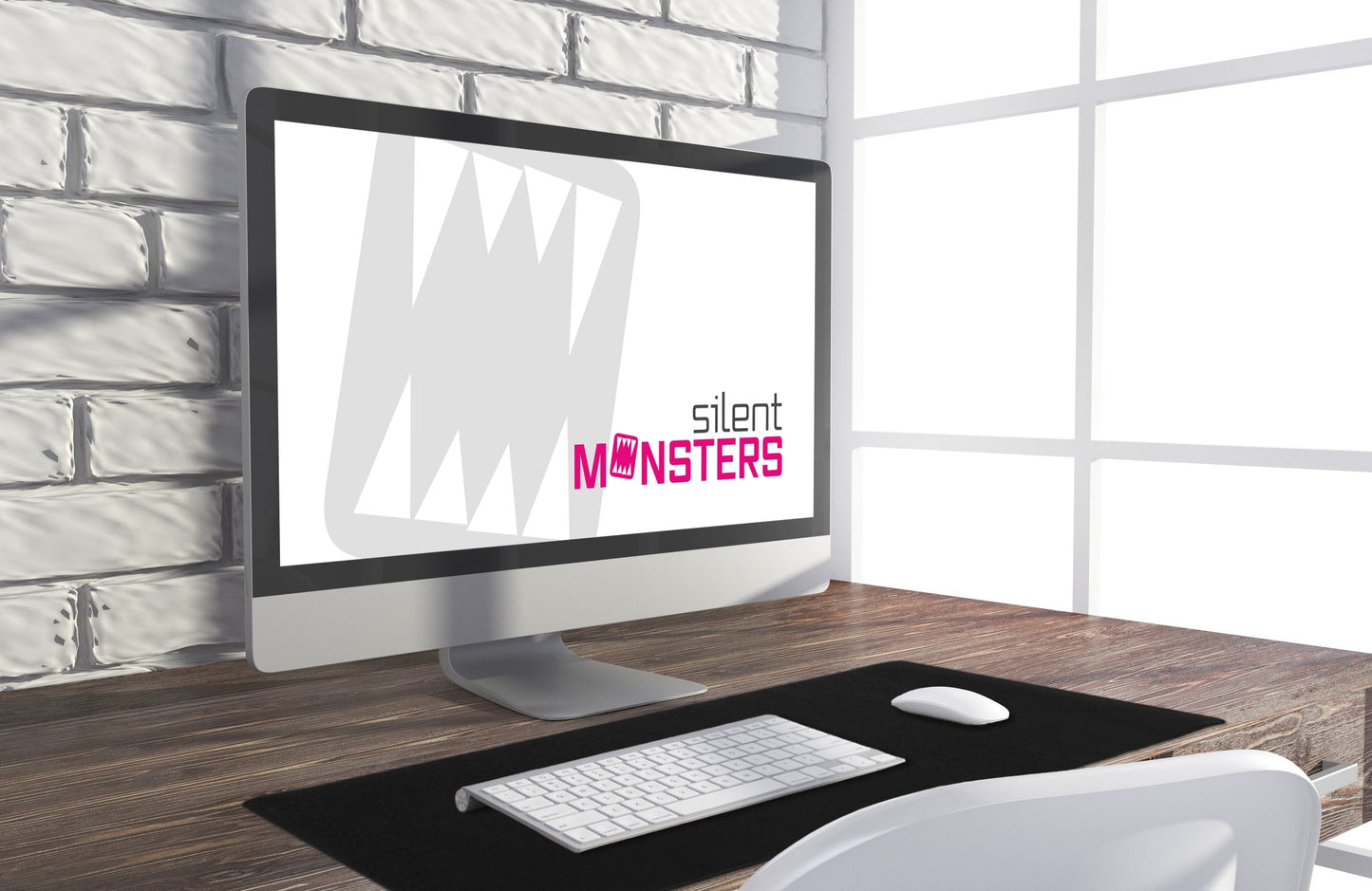 Silent Monsters Mouse Mat XX Large 35 x 12 in / 90 x 30 cm, Black Mouse Pad, Stitched Edges, washable & rollable, Mousemat for Office, Gaming, Home Study, Mousepad, big non-slip & quiet Desk Mat XL
