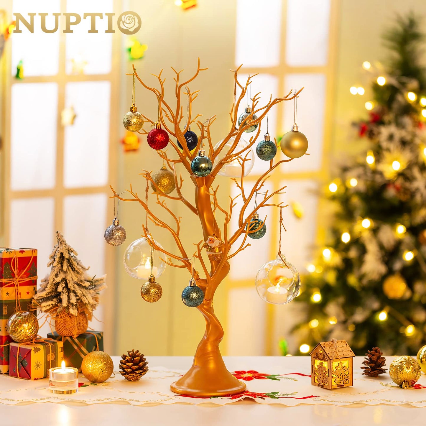 Nuptio Gold Christmas Tree Branch Artificial 22.8 inch Tall Manzanita Tree Centerpiece Wedding Centerpieces for Tables, Decorative Ornament Display Tree Branches for Decoration Weddings (1 Pc)