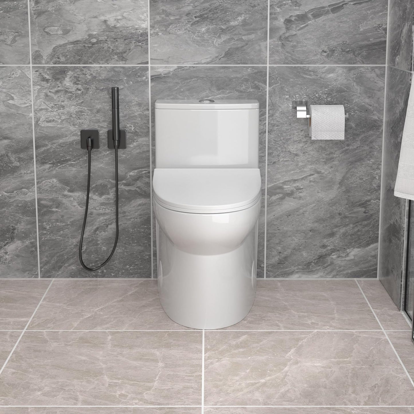 Donsdey Compact One Piece Toliet- Compact Toilet with 15.5'' Standard Seat Height Powerful Dual Fulsh Water Saving 1000g MAP & 1.1/1.6 GPF 12'' Rough-in White Glossy Ceramic Toilets Bowl