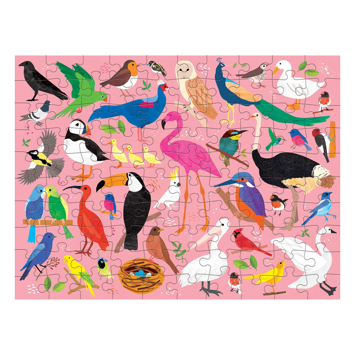 Mudpuppy Bugs and Birds Double-Sided Puzzle, 100 Pieces, 22” x 16.5” – Perfect Family Puzzle for Ages 6+ - Colorful Illustrations of Birds on One Side and Bugs on the Other, Multicolor (0735363749)