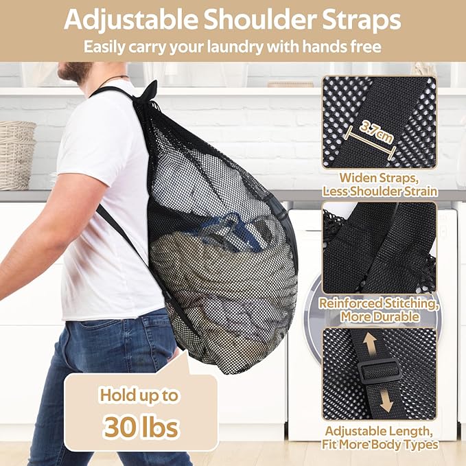 OTraki Mesh Laundry Bags 36 x 28 Inch Extra Large Travel Laundry Bag Backpack