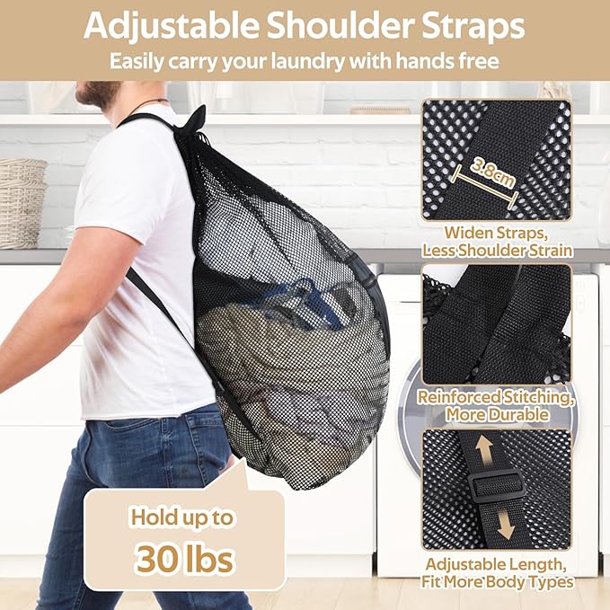 OTraki Mesh Laundry Bag Backpack 24x32 Inch Gym Drawstring Backpack Travel