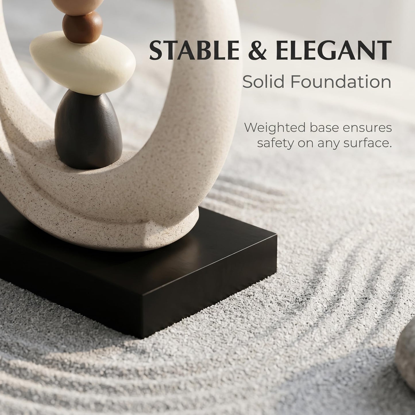 Abstract Zen Balance Sculpture, 10.4" H Modern Gold Spiral Faux Stone Stack Statue, Organic Resin Home Decor for Living Room, Bookshelf, Office, Minimalist Tabletop Art (White)