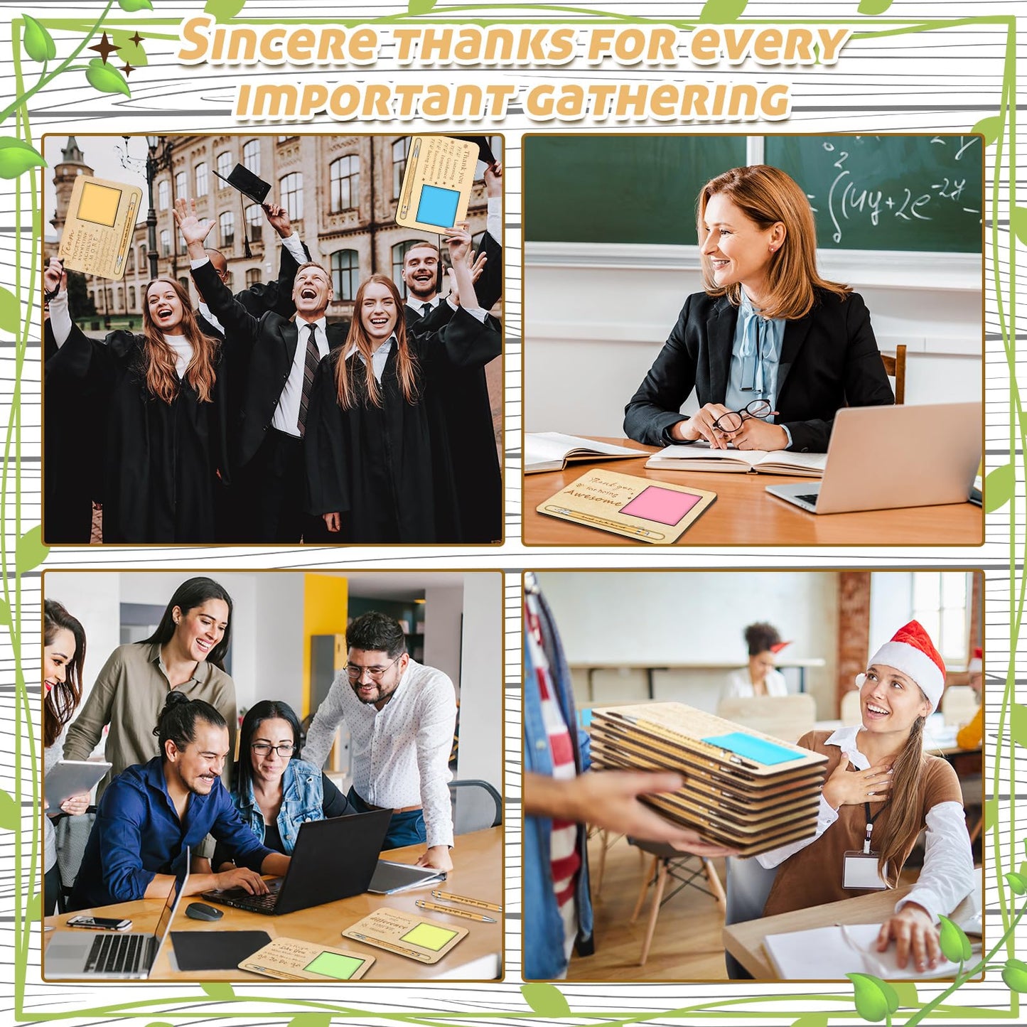 Kosiz 10 Set Employee Team Appreciation Gifts Bulk Wooden Motivational Sticky Note Holder with Notes and Ballpoint Pens Thank You Appreciation Gifts for Staff Employee Office Supplies