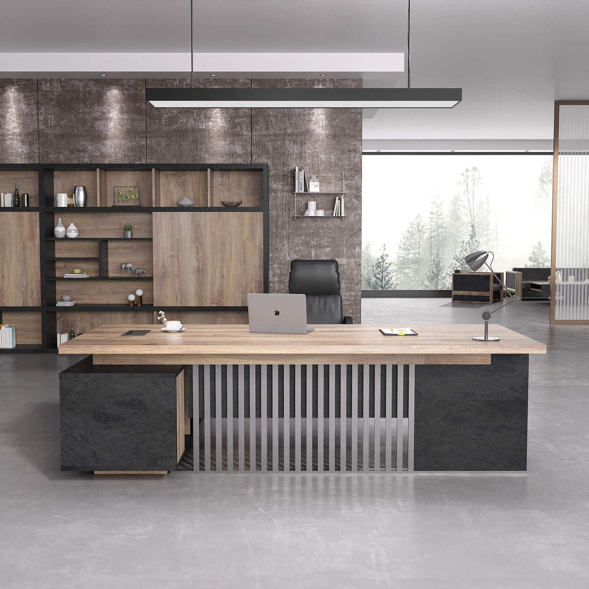 78.7 Inch Large Executive Desk with Drawers Cabinet, L Shaped Office Desk, Computer Desk with Universal Charging Ports and Cable Management for Business Furniture Set Workstation for Home Office