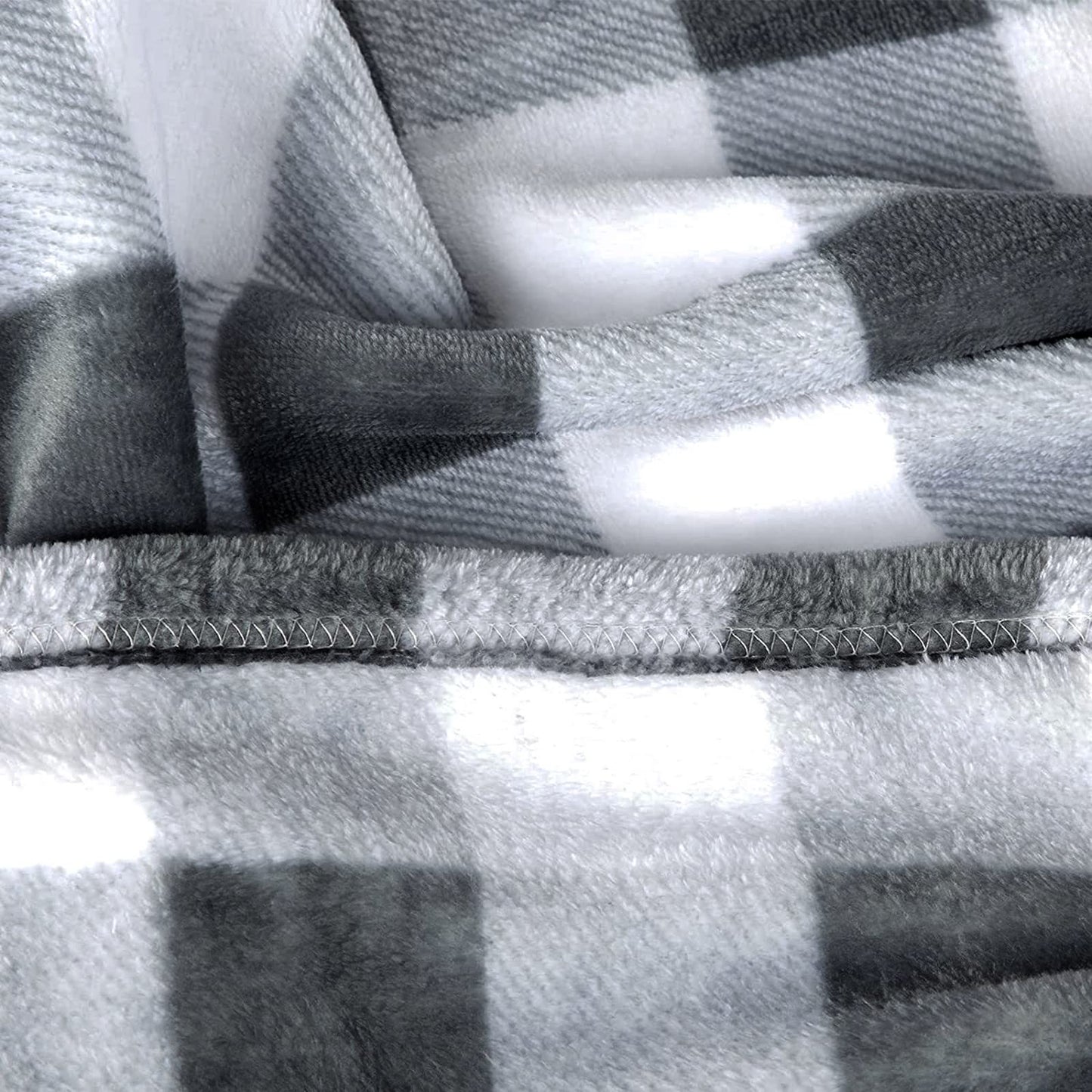 MACEVIA Flannel Fleece Throw Blanket for Couch, Buffalo Plaid Blanket Gray and White, Lightweight Cozy Soft Blanket for Bed Sofa 260GSM, Suitable for All Seasons (Gray White Checkered,60x50inches)